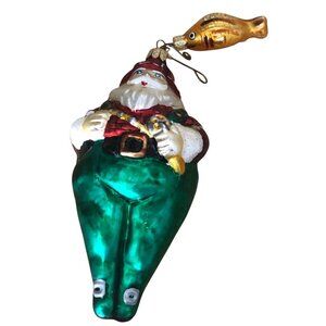 Vintage Dept 56 Hand Blown Glass Scottish Fisherman Santa with Fish 8" Poland